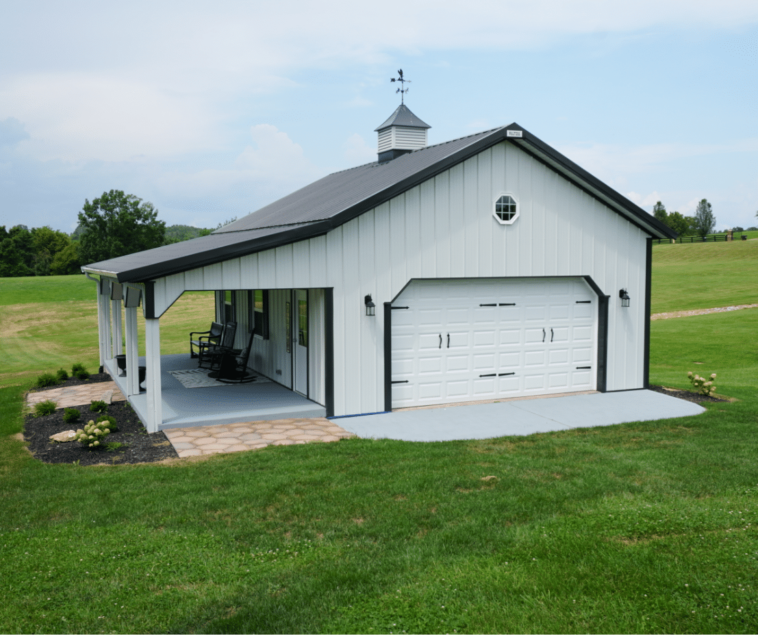 Pole barn garage with lean to