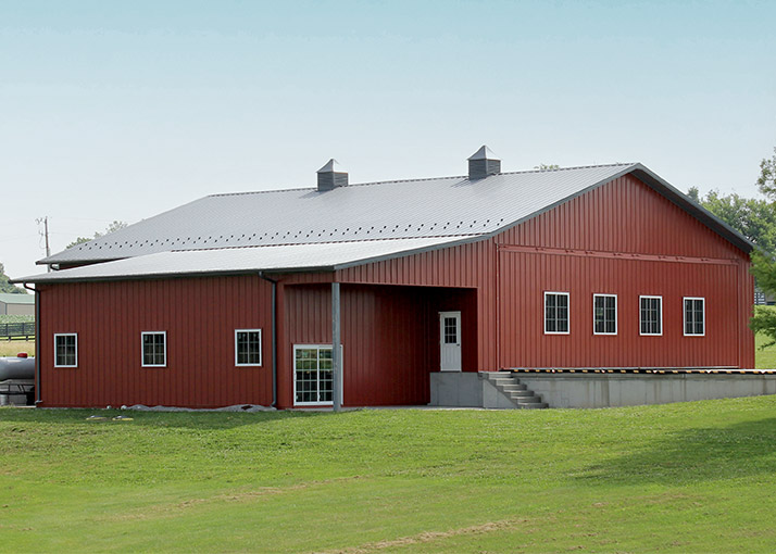 Red Colored Airplane Hanger Built by Walters Buildings