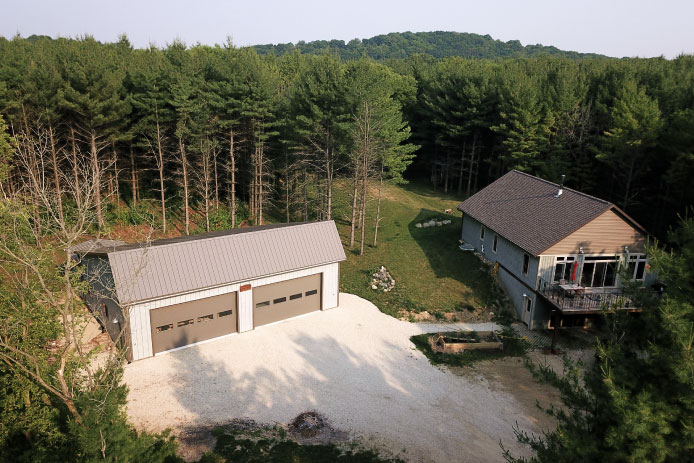 Overhead View of the Front With Dual Overhead Doors