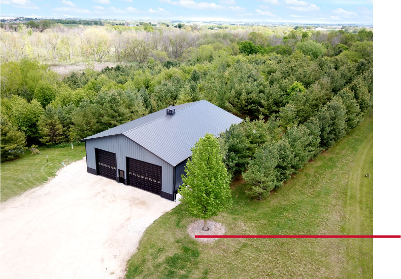 Aerial View of the Custom Post-Frame Equipment Storage Building