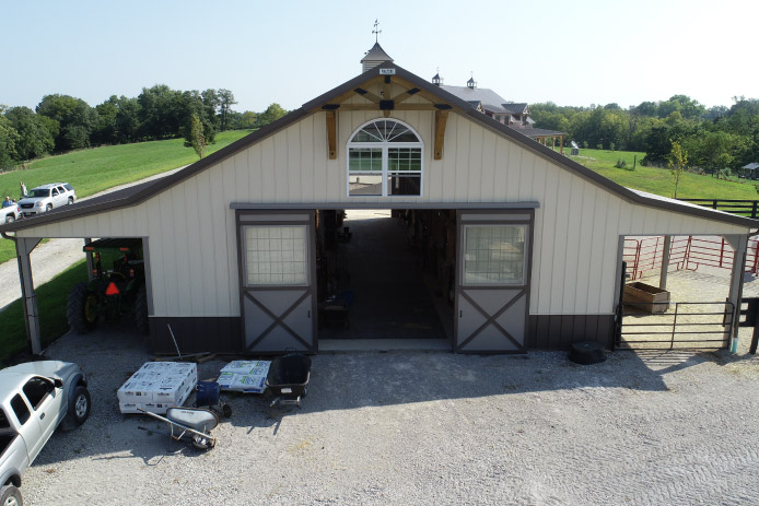 Aerial View of the 38′ x 72′ Horse Barn Aerial View of the 38' x 72' Horse Barn