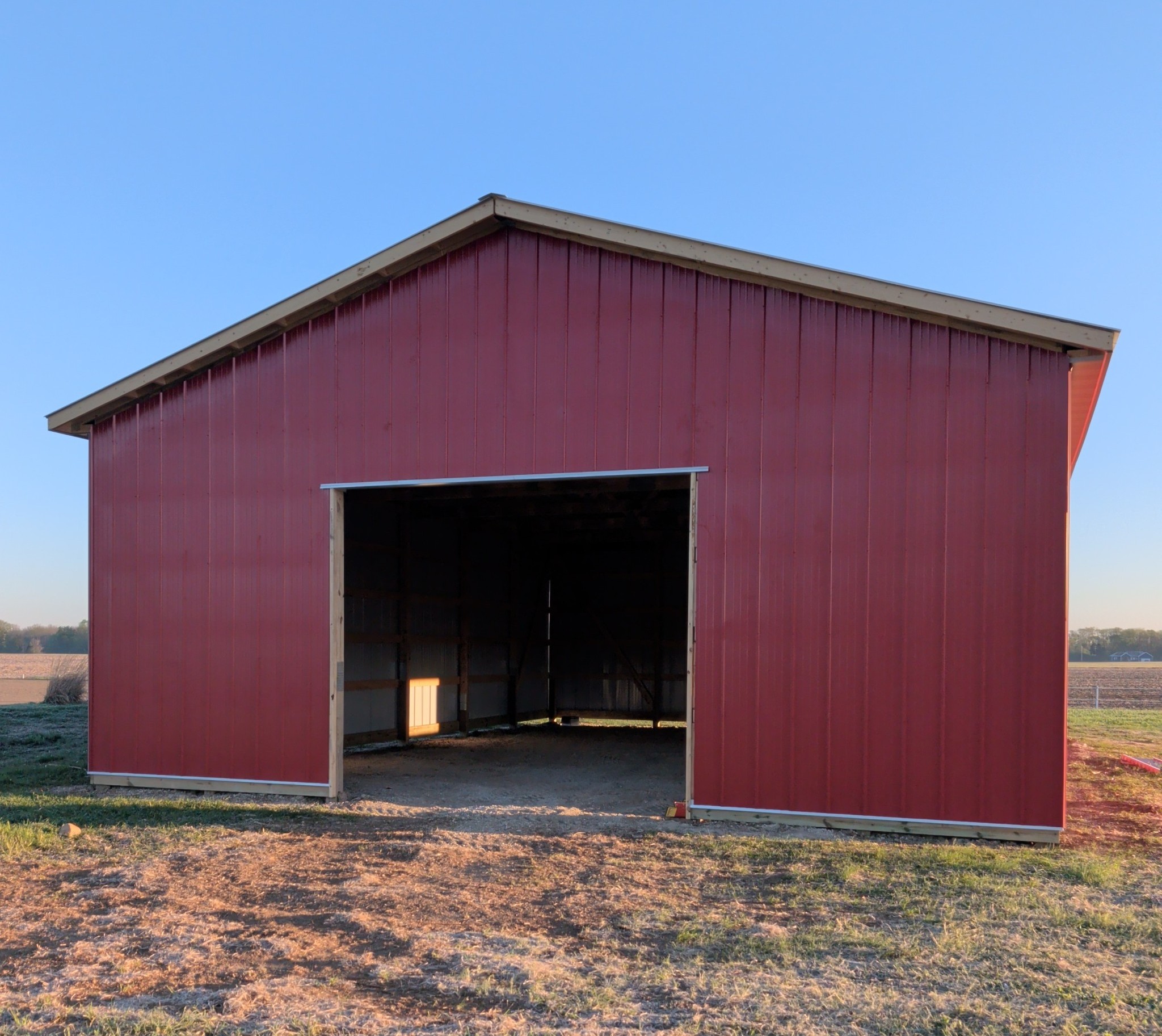 Almost complete Pole Barn Mostly complete pole barn with steel exterior